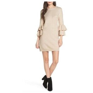 Alya Ruffle‎ Sleeve Sweater Dress Womens Size Small Ivory Elegance Comfy New